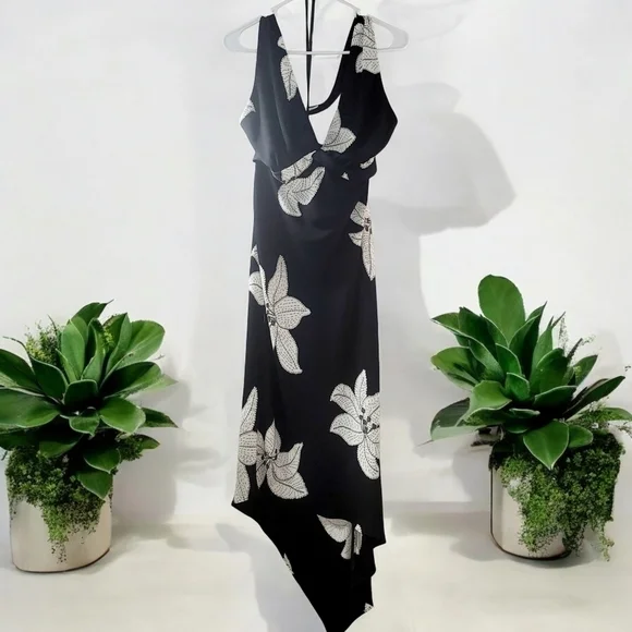 DRESSBARN Floral Dress Sz 14 Flowy Sexy Date Halter Coquette Boho Y2K Babydoll - Picture 1 of 7